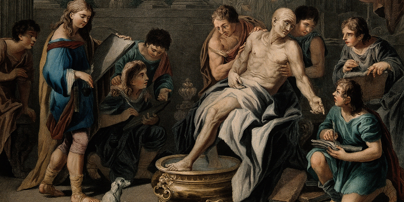 V0006945 Seneca committing suicide with his foot in a bath. Coloured
