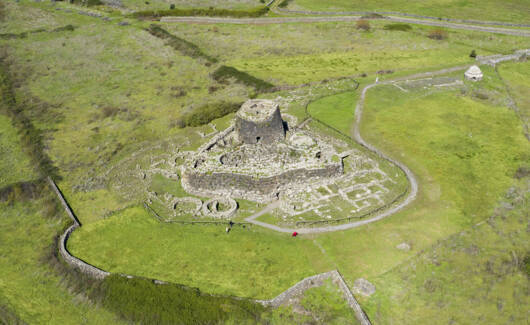Aerial view of the ancient Santu Antine Nuraghe. Santu Antine Nuraghe is one of the largest nuraghi (ancient megalithic edifices) in Sardinia, Italy.