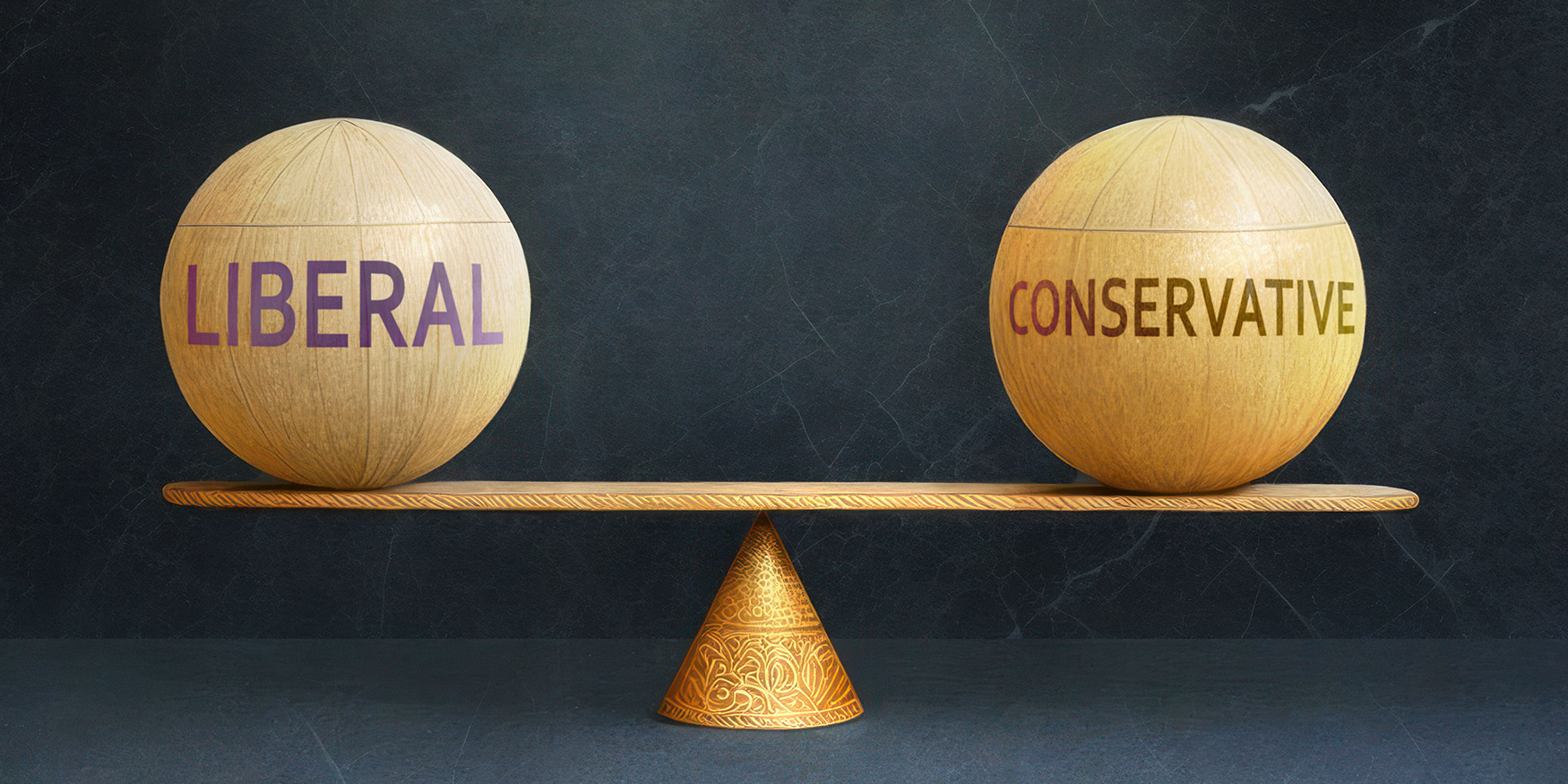 Liberal and Conservative in balance - a metaphor showing the imp