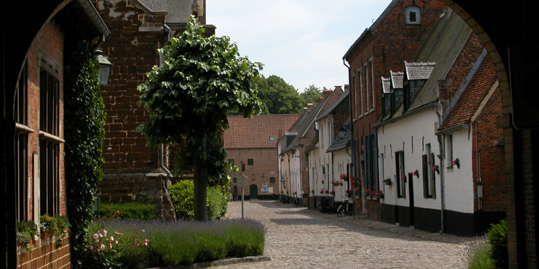 pleintje met boom en huisjes in het begijnhof van Diest
