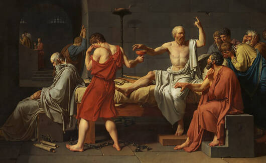 schilderij van Jean-Louis David: Socrates die de gifbeker aanneemt