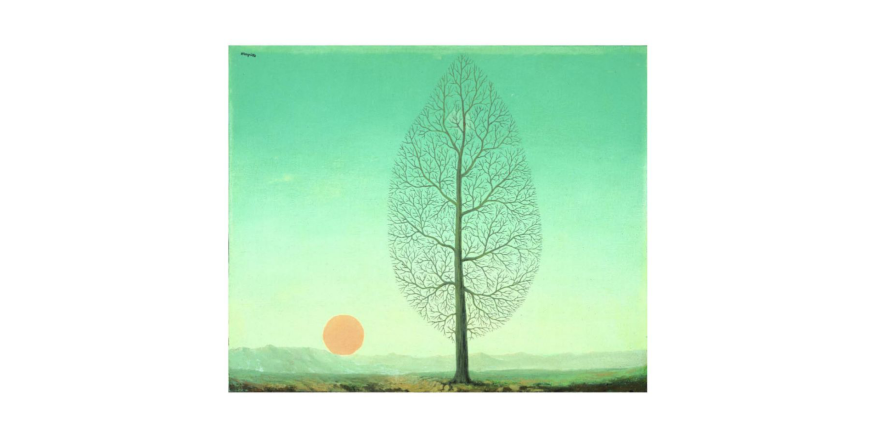 schilderij van Magritte met boom en zon